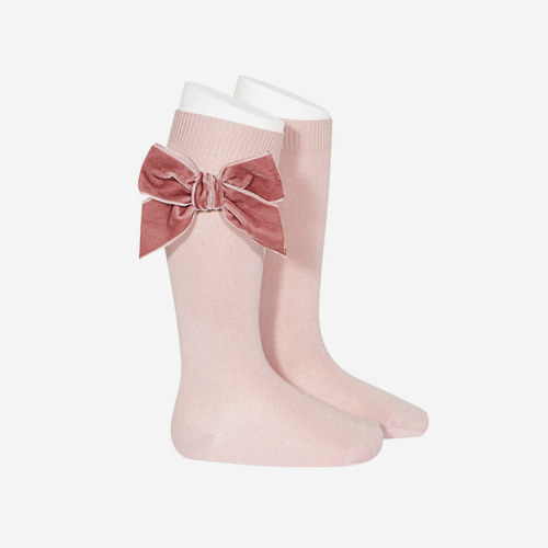 Velvet Bow Knee Socks_Pink